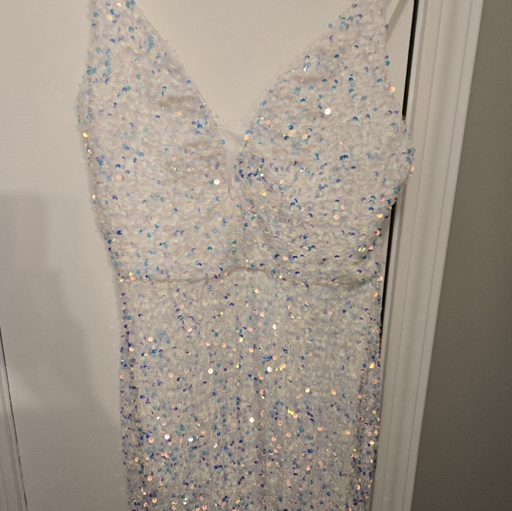 Lucy In The Sky Whitney Sequin Maxi Dress White With Blue & Purple  Size Medium - Picture 7 of 12